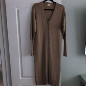 Wilfred Long Sleeve Tan Merino Wool Dress